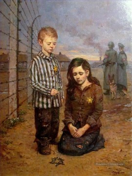 Holocauste enfant brisé juif Peinture à l'huile